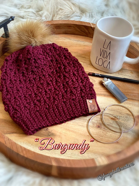 Mi vida loca burgundy pompom beanie hat gorro toque - FancyBull Creations