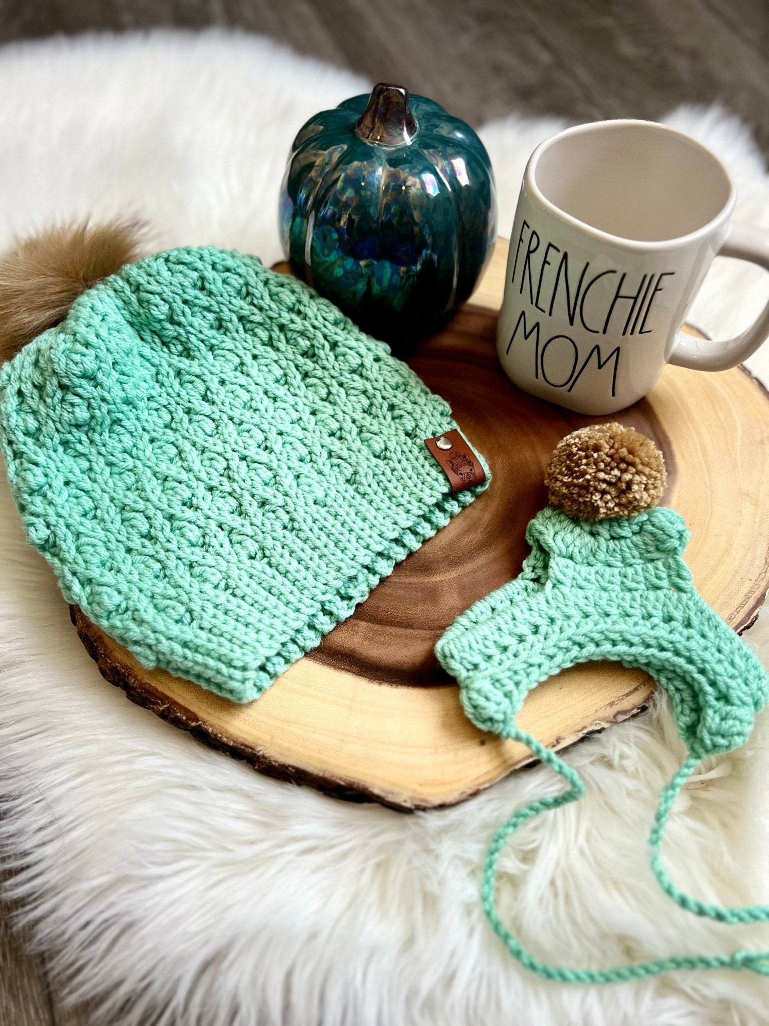 Mint Mommy and Matching Pet Beanie Hat Set - FancyBull Creations