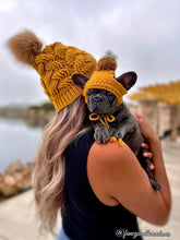 Load image into Gallery viewer, Mustard Yellow Mommy and Matching Puppy Beanie Hat Set - FancyBull Creations