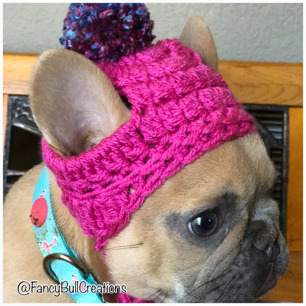 Pompom Dog Hat Knit Crochet Handmade - FancyBull Creations