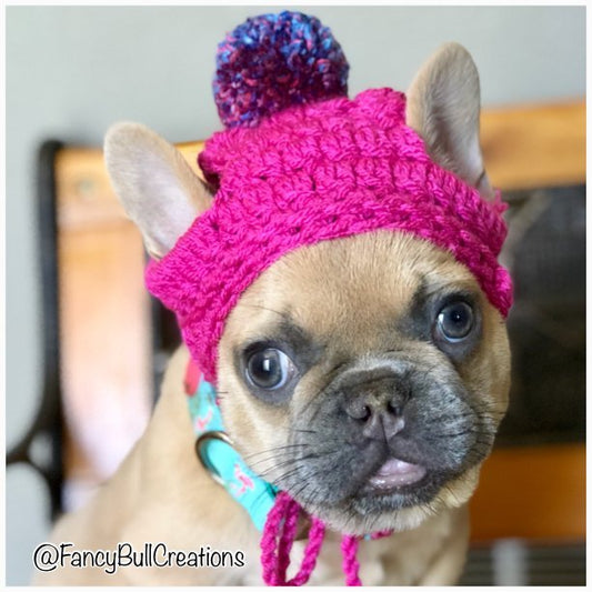 Pompom Dog Hat Knit Crochet Handmade - FancyBull Creations