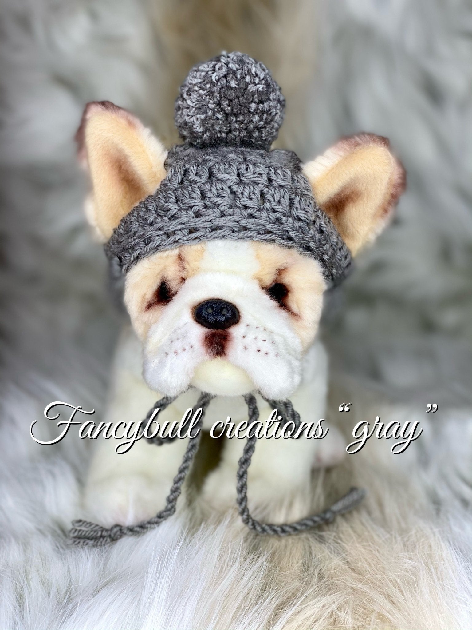 Pompom Dog Hat Knit Crochet Handmade - FancyBull Creations