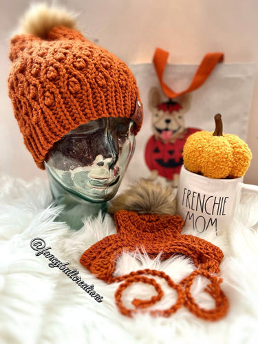 Pumpkin spice Frenchie Mama matching beanie set Rae Dunn Mug - FancyBull Creations