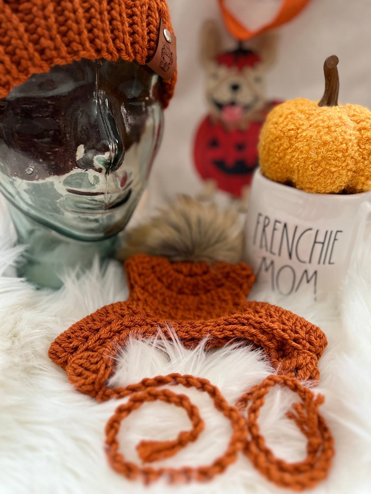 Pumpkin spice Frenchie Mama matching beanie set Rae Dunn Mug - FancyBull Creations