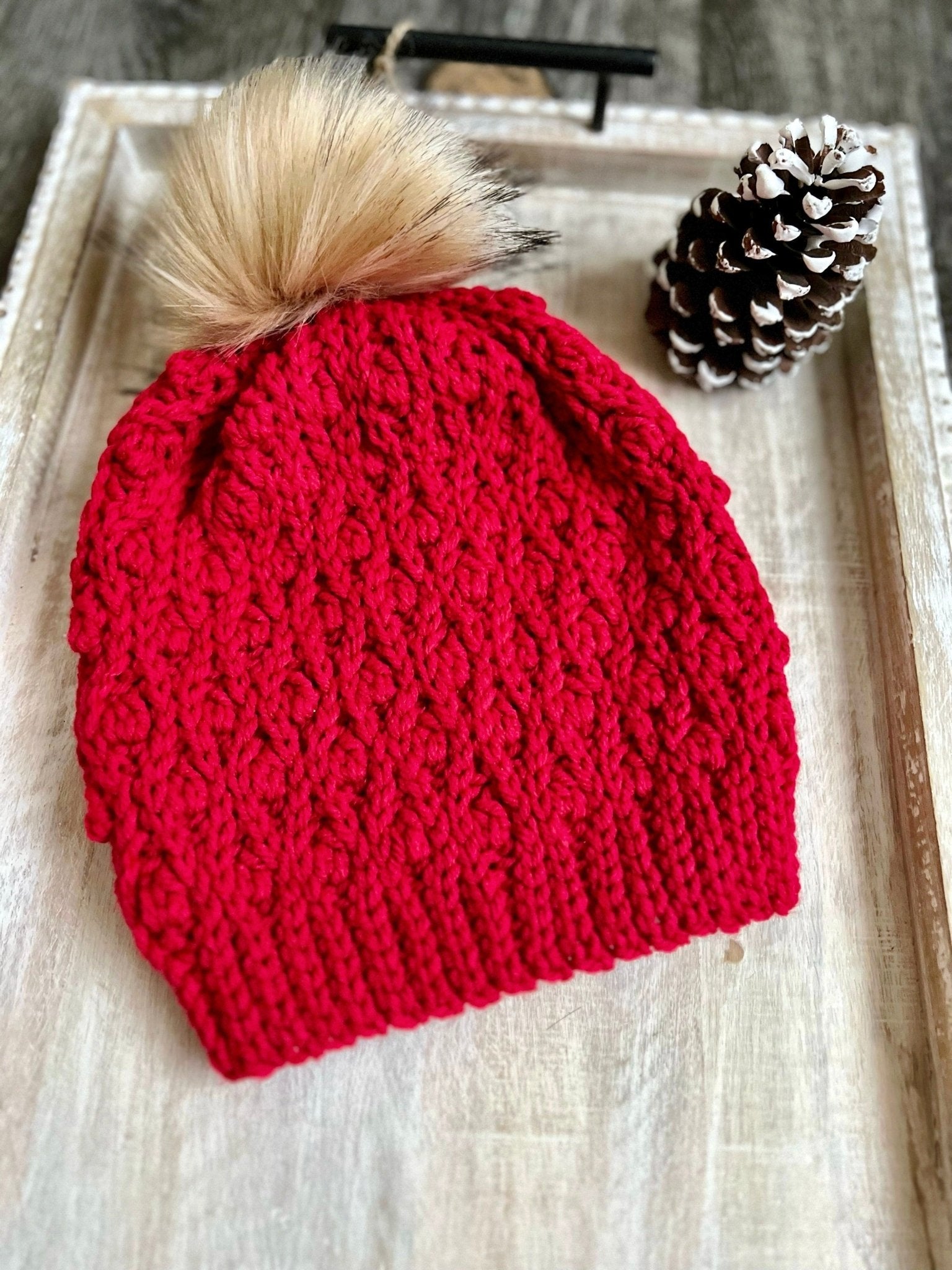 Red Fur Mama with Matching Pet puppy Dog Beanie Hat Set - FancyBull Creations