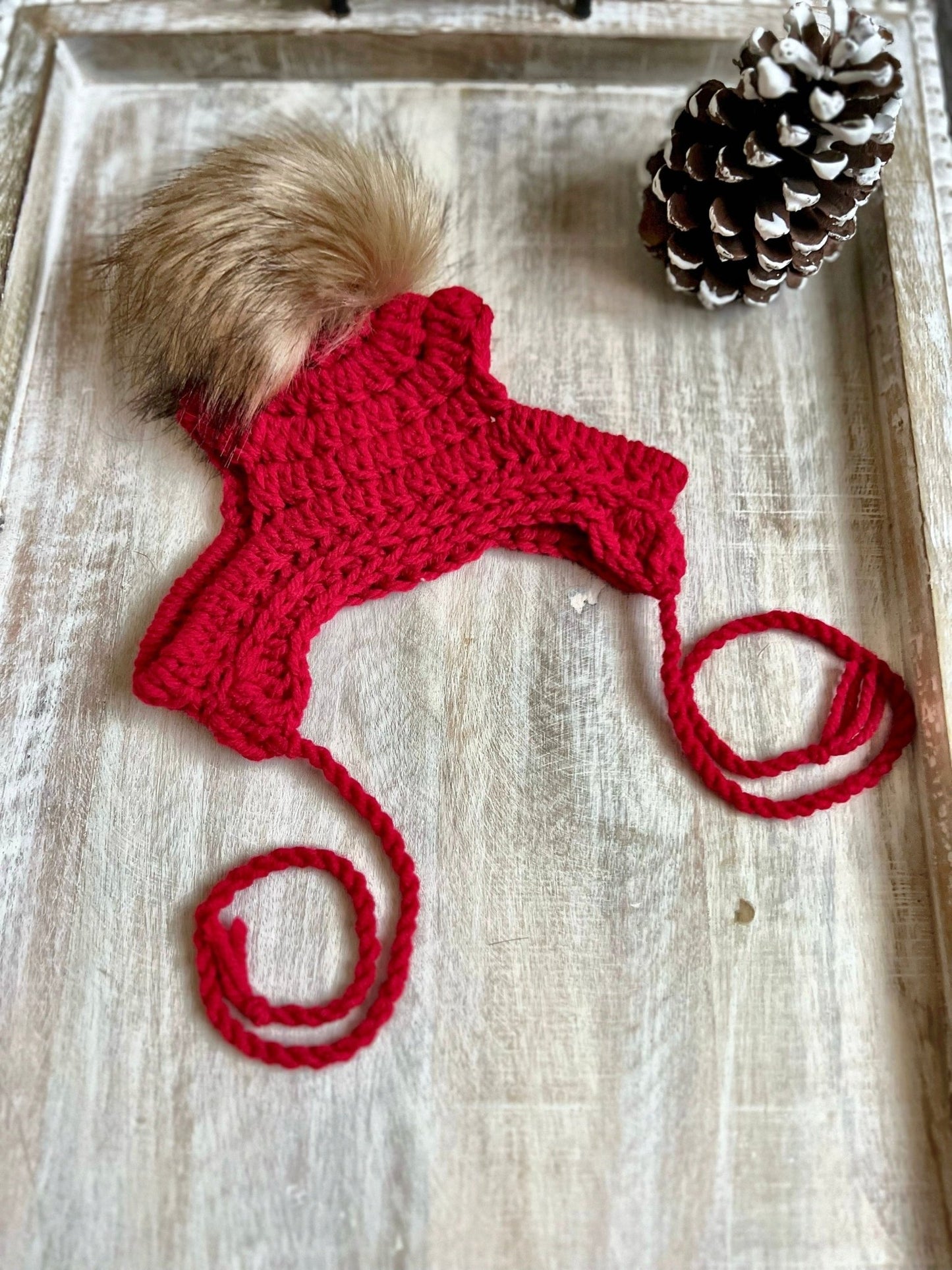 Red Fur Mama with Matching Pet puppy Dog Beanie Hat Set - FancyBull Creations