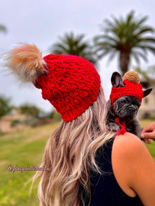 Red Mommy and Matching Puppy Beanie Hat Set - FancyBull Creations