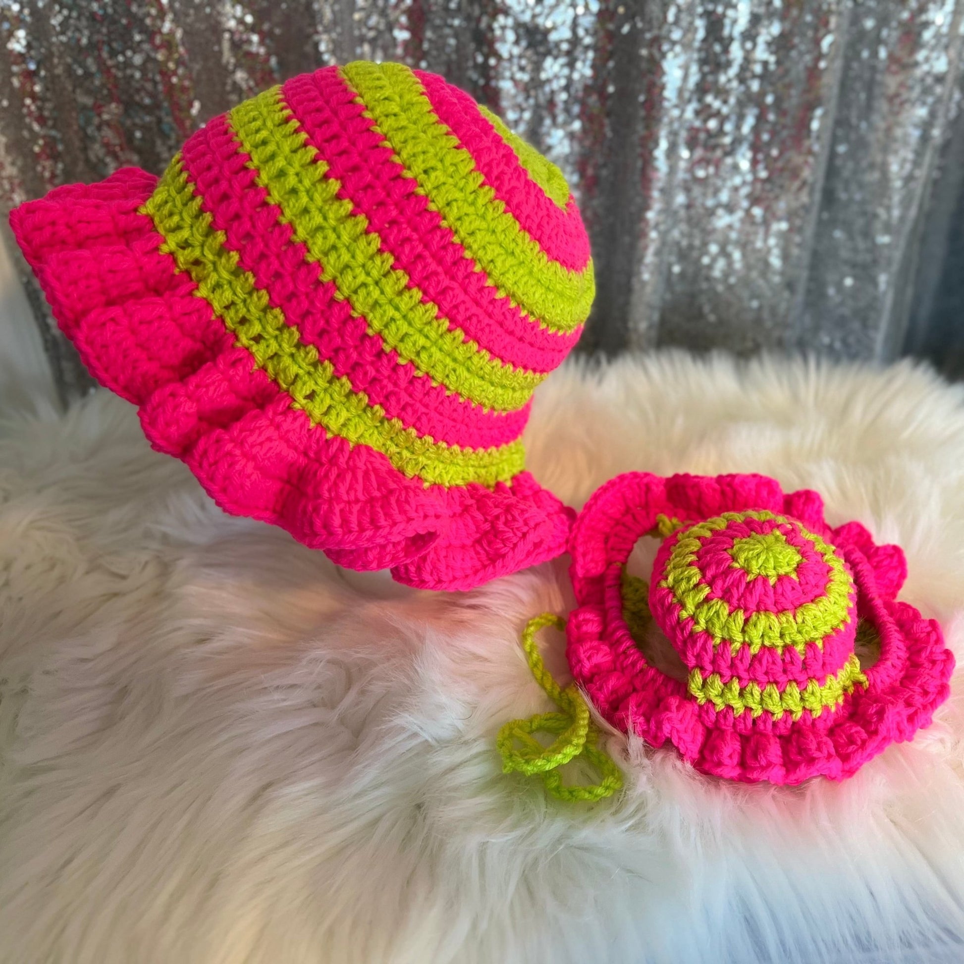 Ruffle Hat Mommy and Matching Puppy Hat Set - FancyBull Creations