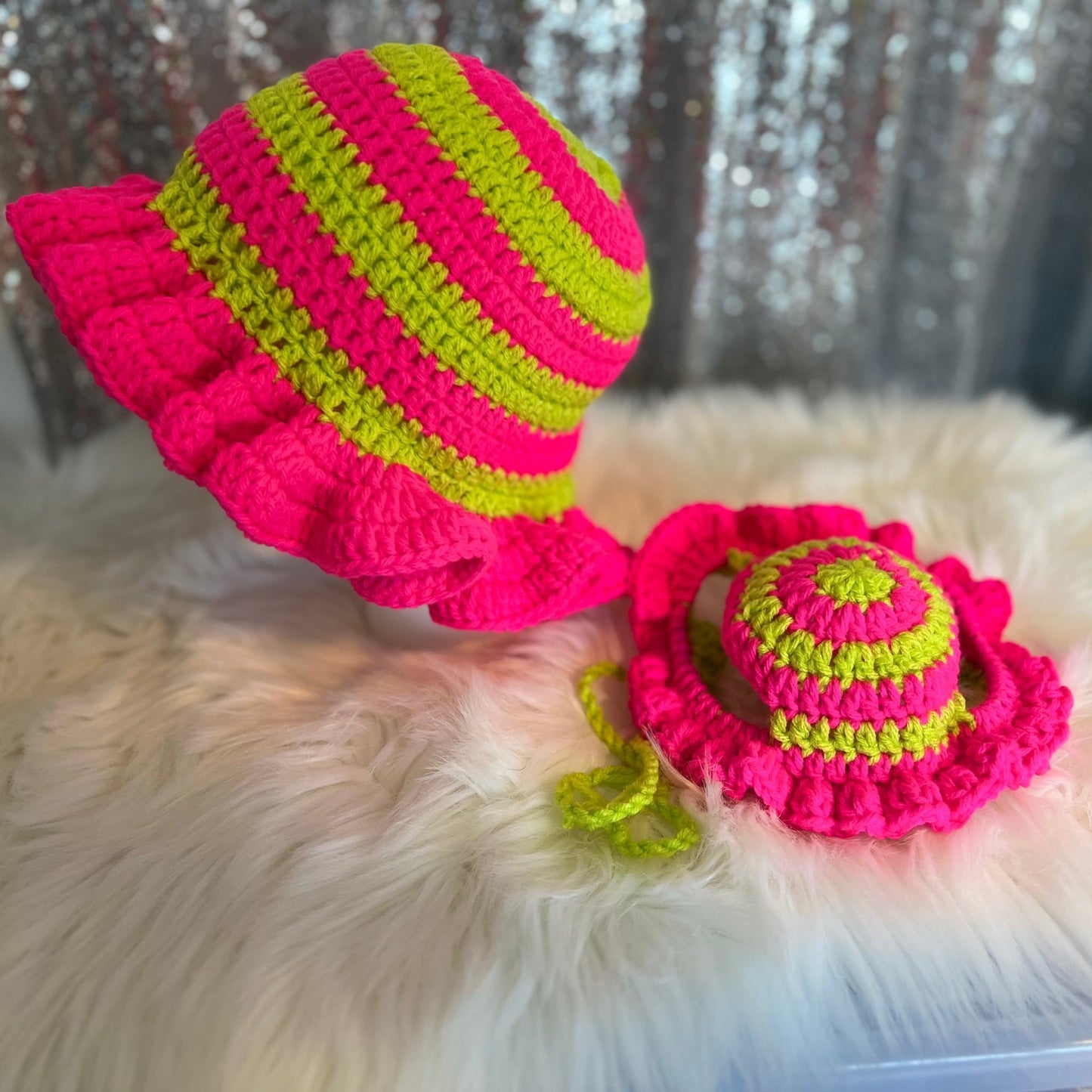 Ruffle Hat Mommy and Matching Puppy Hat Set - FancyBull Creations