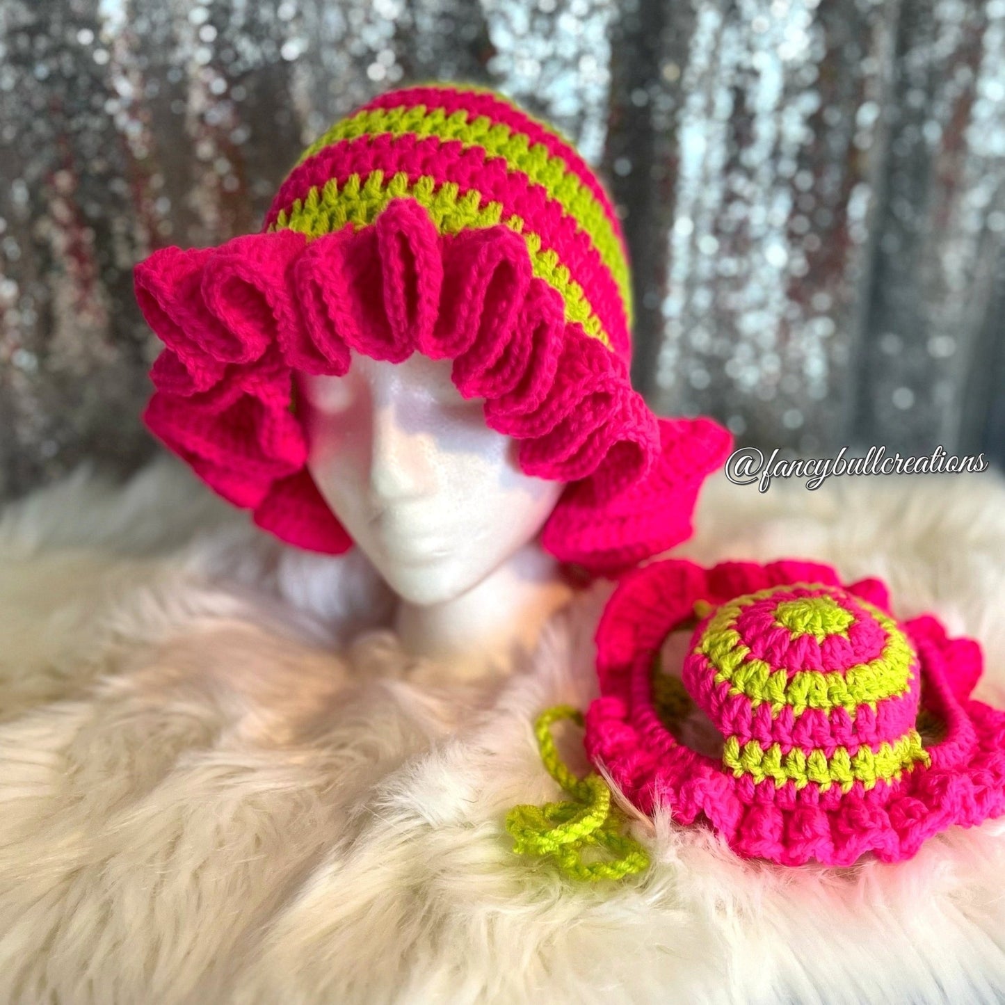 Ruffle Hat Mommy and Matching Puppy Hat Set - FancyBull Creations