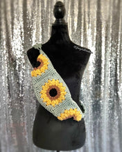 Load image into Gallery viewer, Sage Sunflower Boho crossbody fanny - pack style handmade crochet purse: cell phone holder sling bag Bum Bag - FancyBull Creations