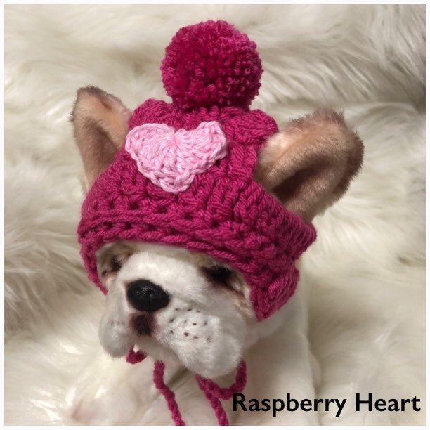 Valentines day heart pompom puppy beanie - FancyBull Creations