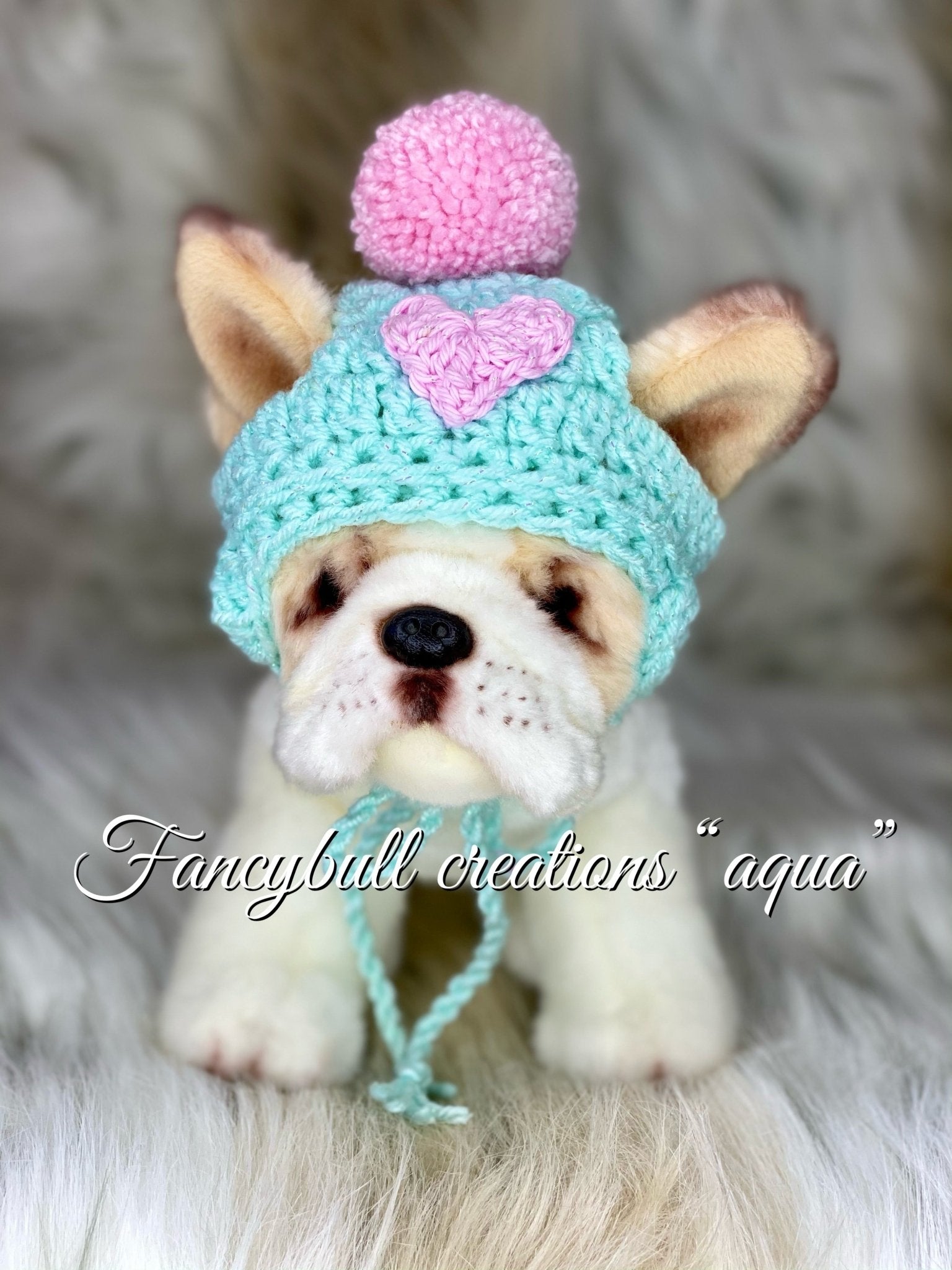 Valentines day heart pompom puppy beanie - FancyBull Creations