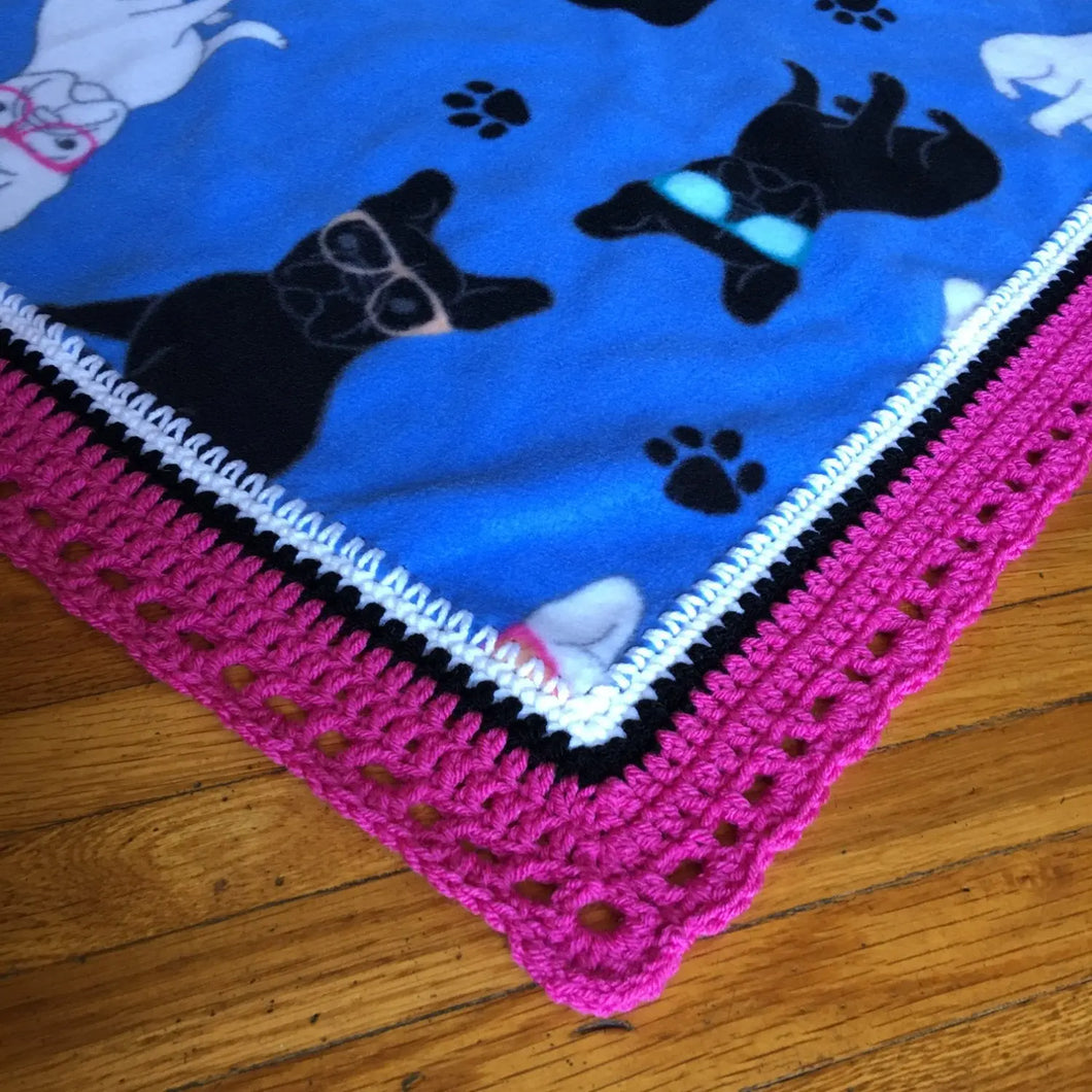 Handmade crochet edge pet fleece blanket FANCYBULL CREATIONS