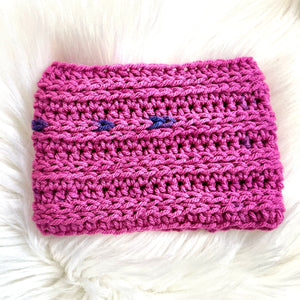 pink crochet puppy snood