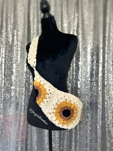 Ivory Sunflower Boho crossbody fanny-pack style handmade crochet purse: cell phone holder sling bag Bum Bag FANCYBULL CREATIONS