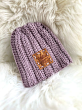 Load image into Gallery viewer, Lavender Infant patch &quot;Little Miracle&quot; beanie 0-3 mo
