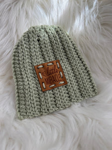 Moss Green Infant patch "Little Miracle" beanie 0-3 mo