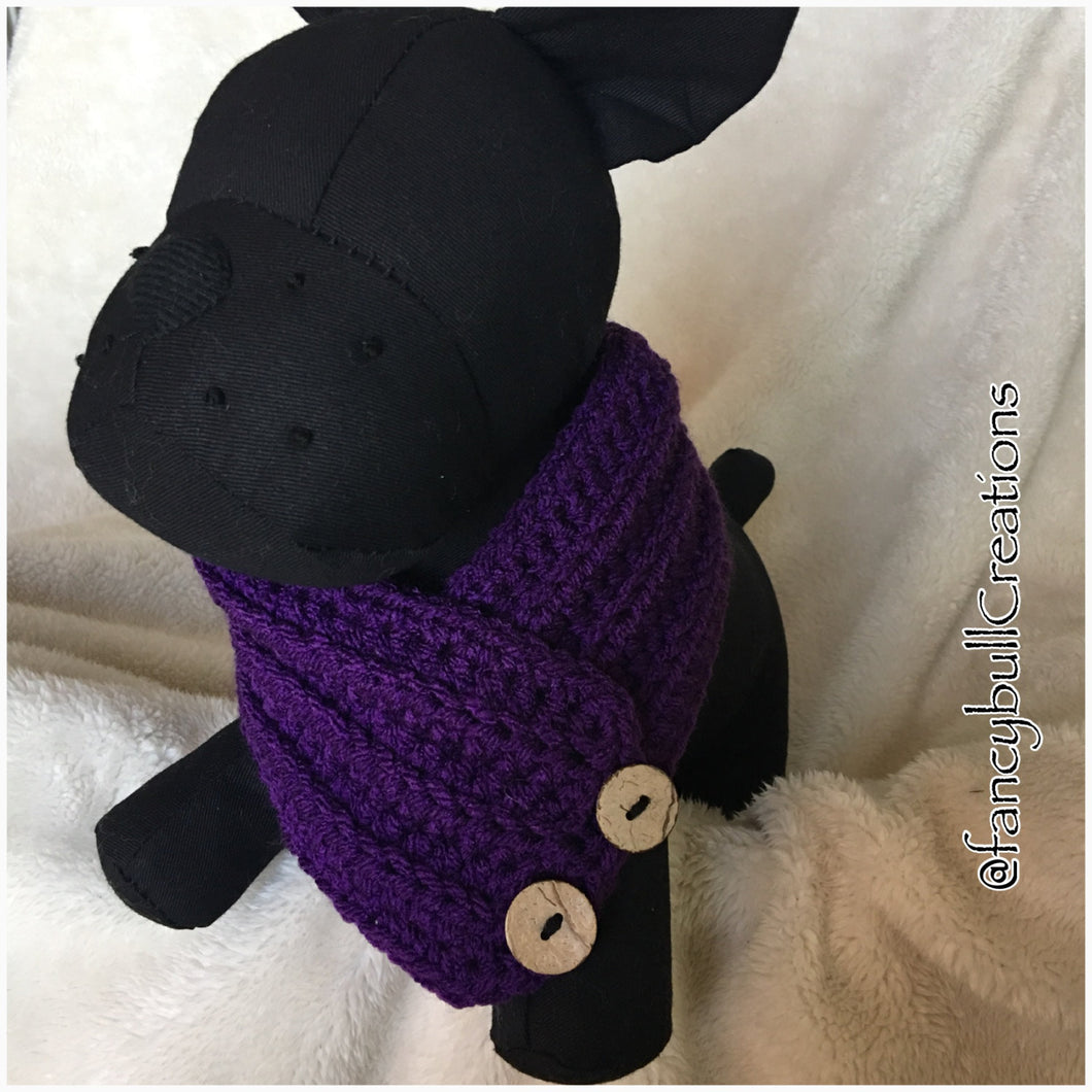 Handmade crochet purple button dog scarf medium FANCYBULL CREATIONS
