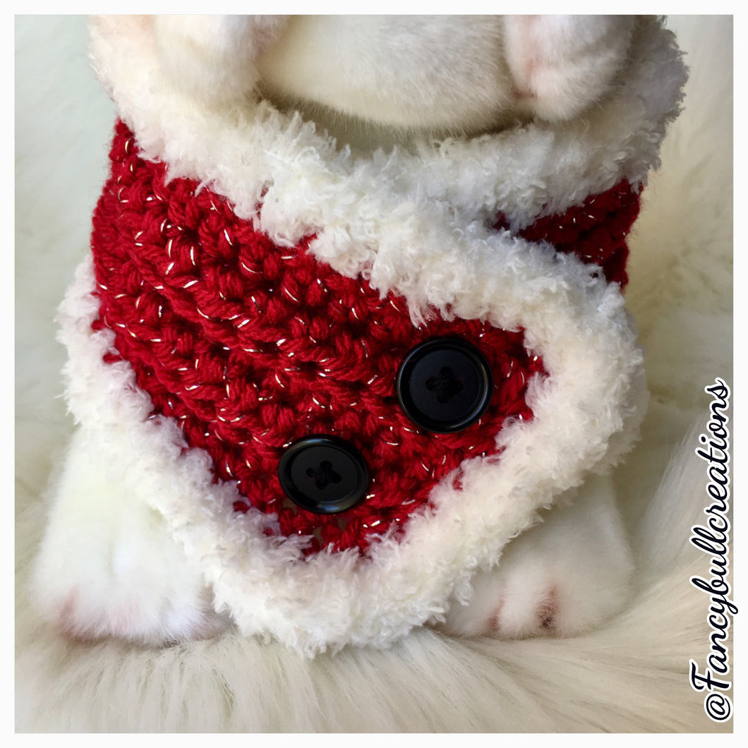 Handmade crochet holiday button pet scarf FANCYBULL CREATIONS